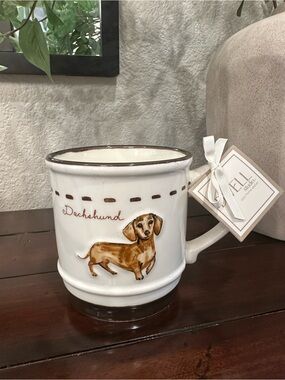 dwell White and Brown Dachshund Ceramic Mug
